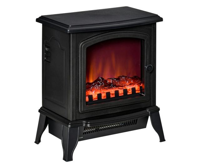 Hordozható elektromos kandalló 1000W/2000W ABS és fekete üveg