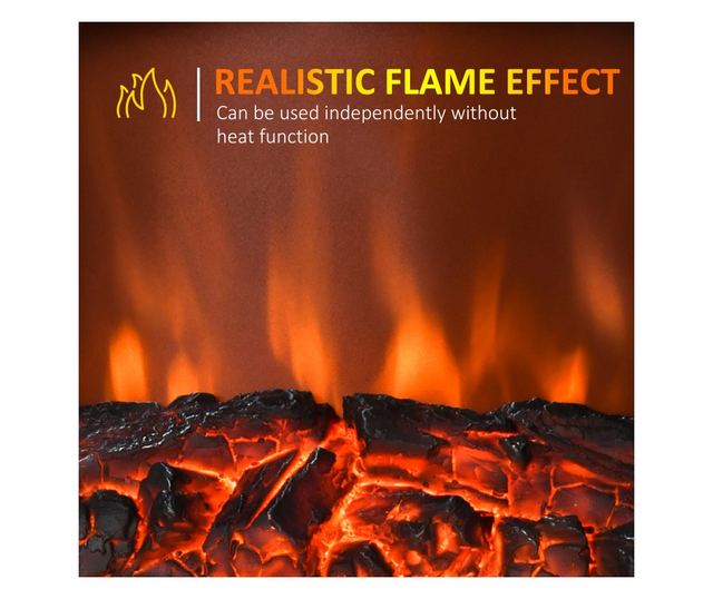 Hordozható elektromos kandalló 1000W/2000W ABS és fekete üveg