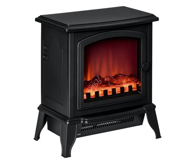 Hordozható elektromos kandalló 1000W/2000W ABS és fekete üveg