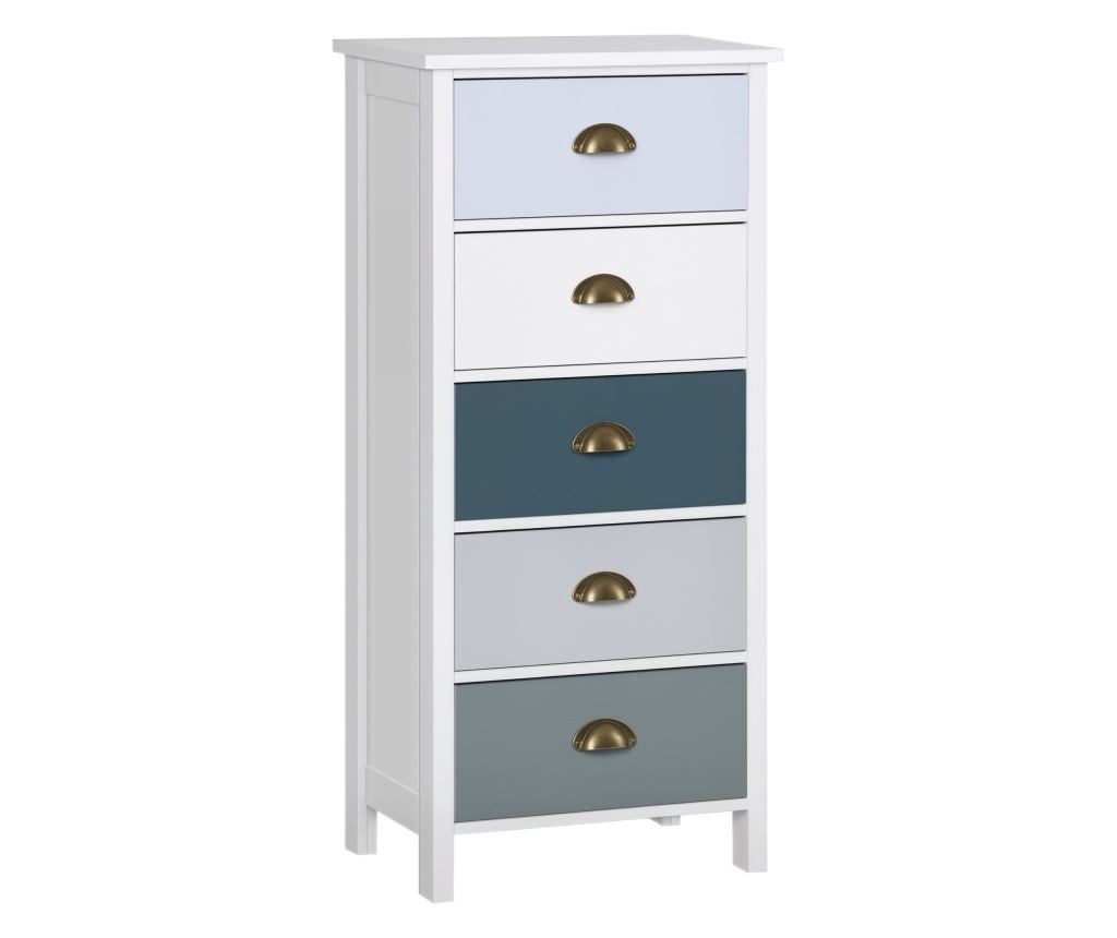 Comodă pentru Dormitor cu 5 Sertare Colorate, cu Mânere Metalice,  45x30x95.4 cm, Multicolor - 3