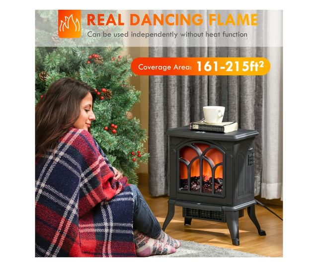 Elektromos kandalló 750/1500 W lánghatással, 15-20 m², fekete