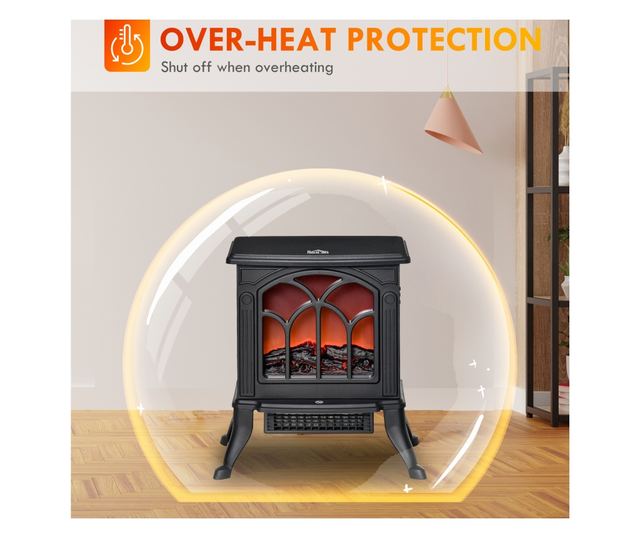 Elektromos kandalló 750/1500 W lánghatással, 15-20 m², fekete