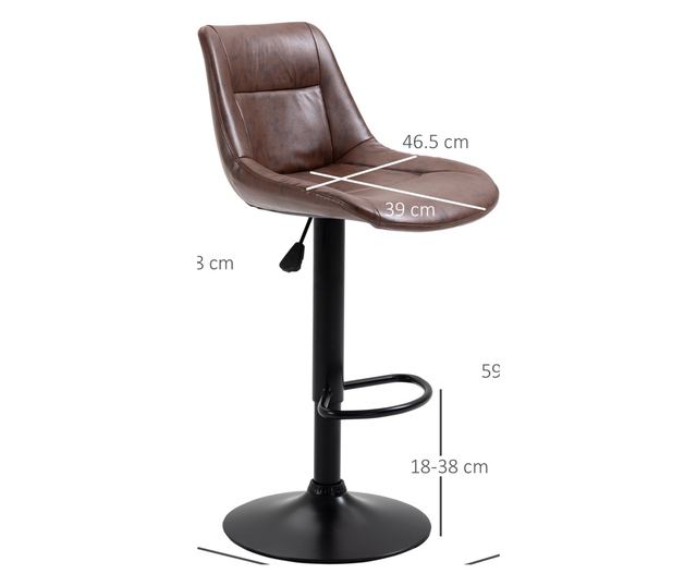 2 db bárszék szett, állítható magasságú, lábtartóval, 46,5 cm x 50 cm x 108 cm, fekete + barna