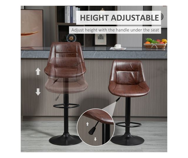 2 db bárszék szett, állítható magasságú, lábtartóval, 46,5 cm x 50 cm x 108 cm, fekete + barna