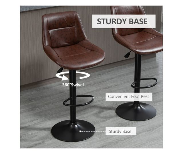 2 db bárszék szett, állítható magasságú, lábtartóval, 46,5 cm x 50 cm x 108 cm, fekete + barna