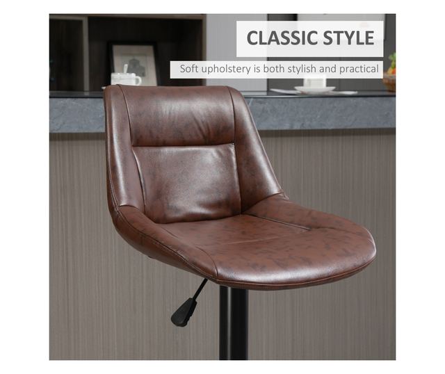 2 db bárszék szett, állítható magasságú, lábtartóval, 46,5 cm x 50 cm x 108 cm, fekete + barna