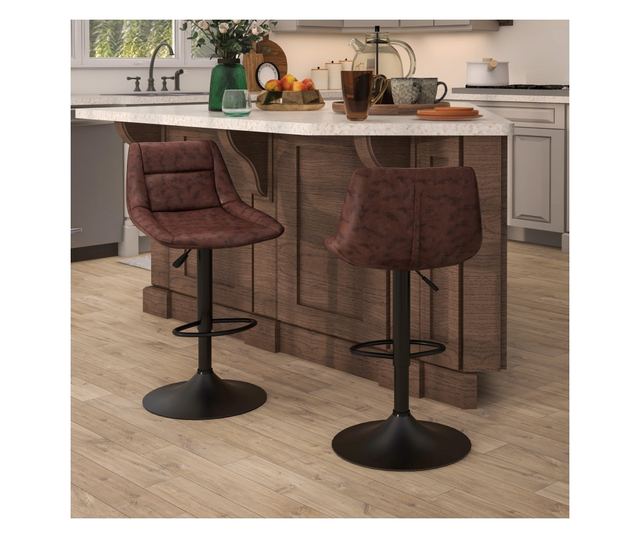 2 db bárszék szett, állítható magasságú, lábtartóval, 46,5 cm x 50 cm x 108 cm, fekete + barna