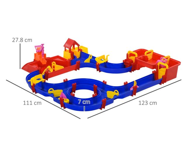 78 részes vízi játékkészlet gyerekeknek 3-6 éves korig, 123x90x7cm, kék és piros
