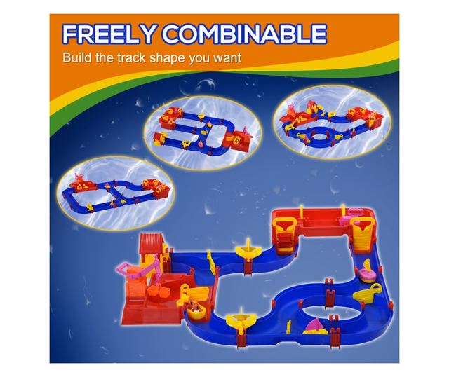 78 részes vízi játékkészlet gyerekeknek 3-6 éves korig, 123x90x7cm, kék és piros