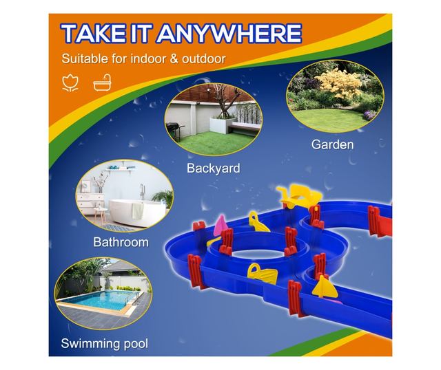 78 részes vízi játékkészlet gyerekeknek 3-6 éves korig, 123x90x7cm, kék és piros