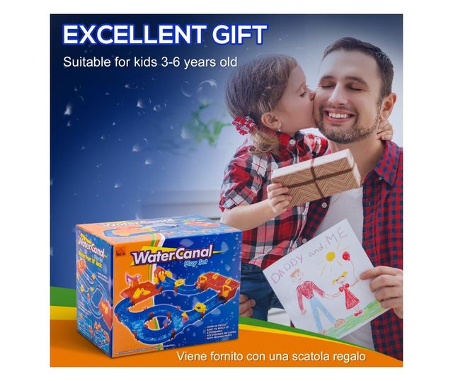 78 részes vízi játékkészlet gyerekeknek 3-6 éves korig, 123x90x7cm, kék és piros