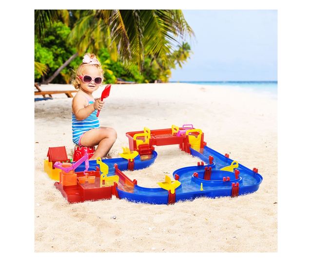 78 részes vízi játékkészlet gyerekeknek 3-6 éves korig, 123x90x7cm, kék és piros