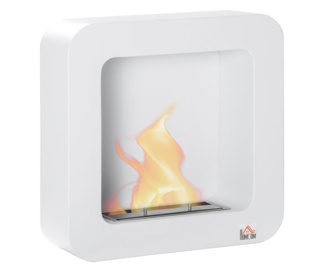 Fali bioetanol kandalló, fém, 2,5 órás égési idő, 1 literes tartállyal és 20 nm fedéssel, 48x18x48cm, fehér