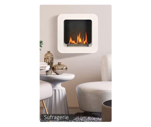 Fali bioetanol kandalló, fém, 2,5 órás égési idő, 1 literes tartállyal és 20 nm fedéssel, 48x18x48cm, fehér