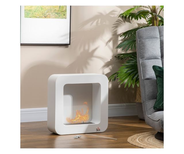 Fali bioetanol kandalló, fém, 2,5 órás égési idő, 1 literes tartállyal és 20 nm fedéssel, 48x18x48cm, fehér