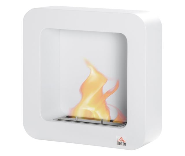 Fali bioetanol kandalló, fém, 2,5 órás égési idő, 1 literes tartállyal és 20 nm fedéssel, 48x18x48cm, fehér