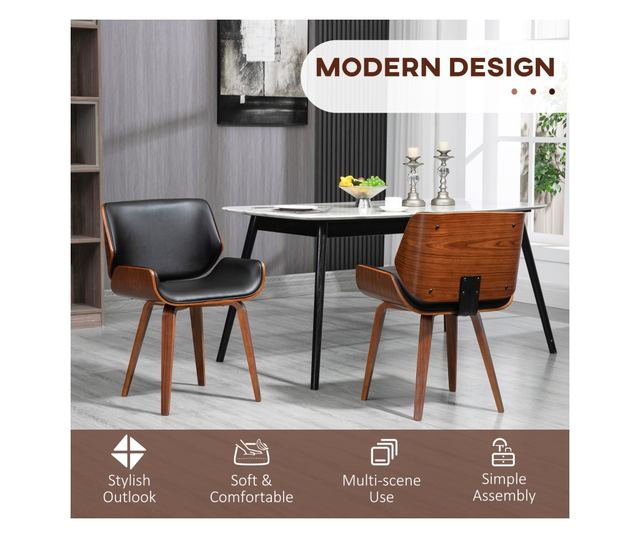 2 db Vintage Stílusú Étkezőszék Kárpitozott Fa és Műbőr Borítással, Fekete és Fa