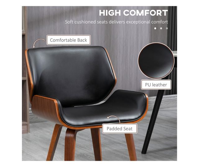 2 db Vintage Stílusú Étkezőszék Kárpitozott Fa és Műbőr Borítással, Fekete és Fa