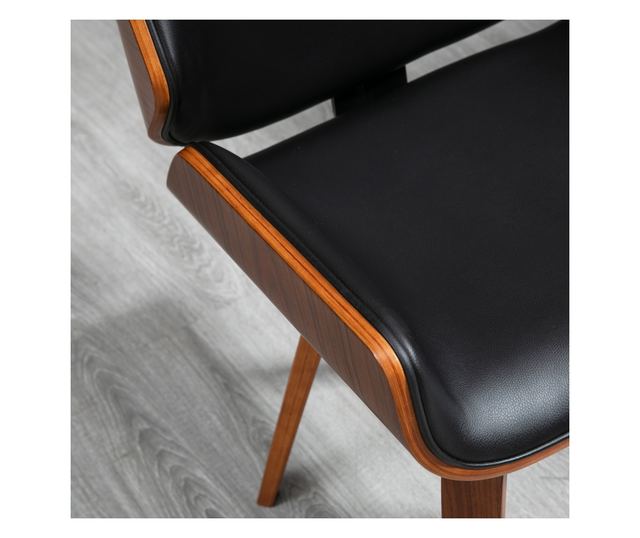 2 db Vintage Stílusú Étkezőszék Kárpitozott Fa és Műbőr Borítással, Fekete és Fa