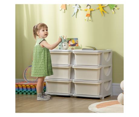 Comodă cu 6 Sertare pentru Copii 3-6 Ani cu Margini Rotunjite, din PP Crem, 75x37x56.5 cm