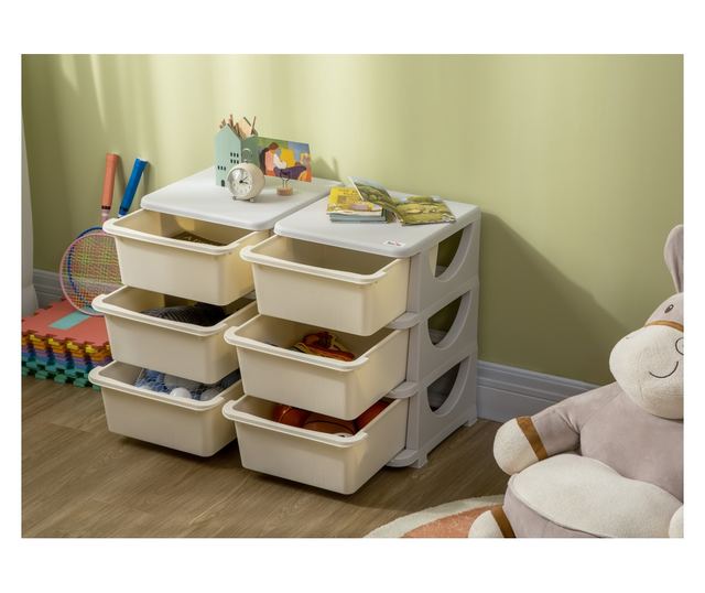 Gyermek 6 fiókos komód lekerekített élekkel, krémszínű PP, 75x37x56,5 cm