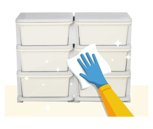 Gyermek 6 fiókos komód lekerekített élekkel, krémszínű PP, 75x37x56,5 cm