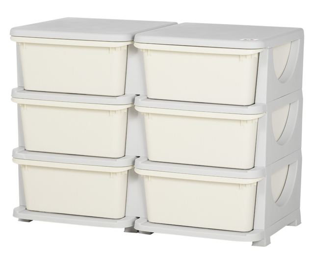 Gyermek 6 fiókos komód lekerekített élekkel, krémszínű PP, 75x37x56,5 cm