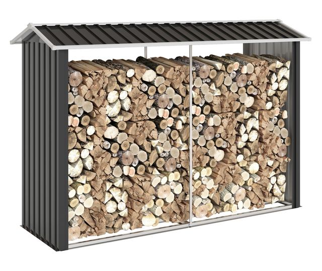 Horganyzott acél rönktároló 240x86x160cm fekete