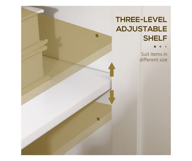 2 ajtós szekrény 2 állítható polccal 3 magasságban, 120x40x70 cm, fehér és fa színű