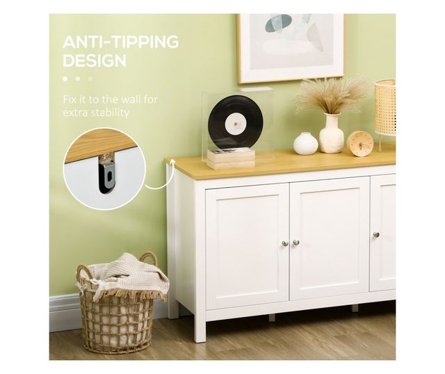 2 ajtós szekrény 2 állítható polccal 3 magasságban, 120x40x70 cm, fehér és fa színű