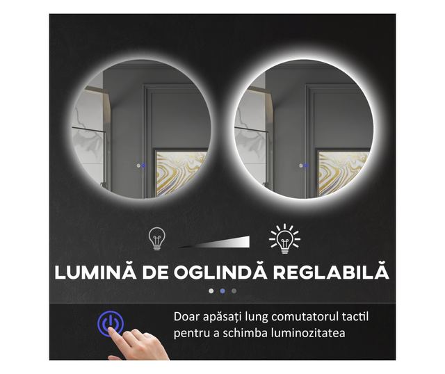 Kerek fürdőszobai LED tükör érintőkapcsolóval, 3 fényszínnel, Ø60x3,5 cm, átlátszó