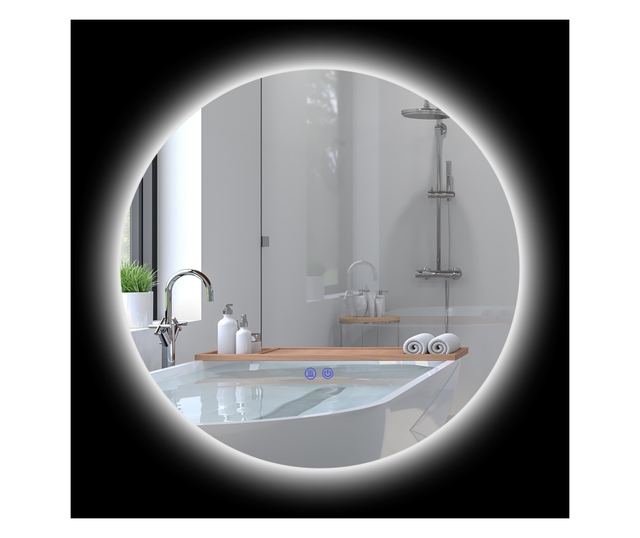 Kerek fürdőszobai LED tükör érintőkapcsolóval, 3 fényszínnel, Ø60x3,5 cm, átlátszó