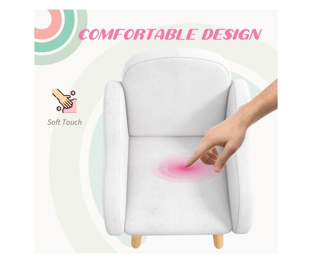 Gyermekfotel felhő alakú karfákkal, ferde lábakkal és szövet anyaggal, 46 x 51 x 55 cm, fehér