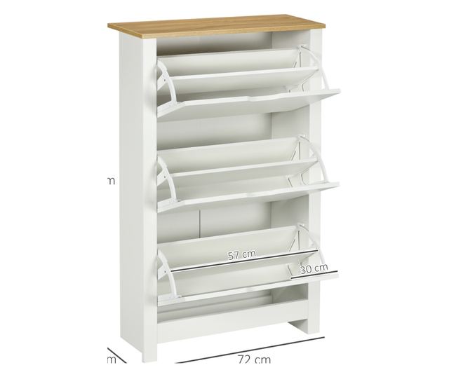 Slim szekrény 18 cipőhöz, 3 fiók 2 állítható polccal, fehér