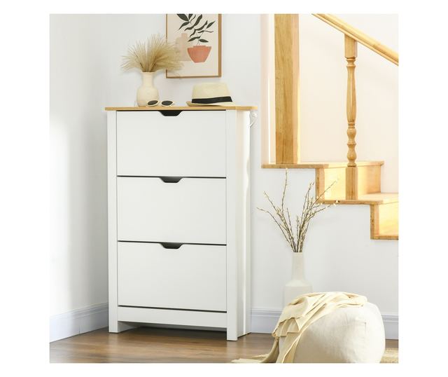 Slim szekrény 18 cipőhöz, 3 fiók 2 állítható polccal, fehér