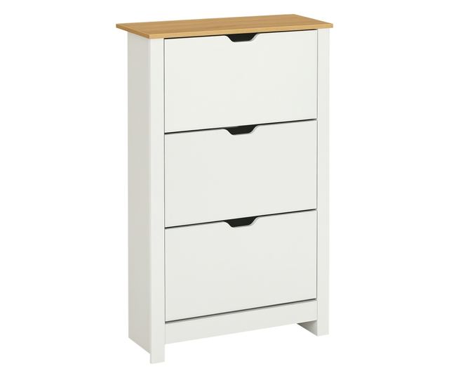 Slim szekrény 18 cipőhöz, 3 fiók 2 állítható polccal, fehér