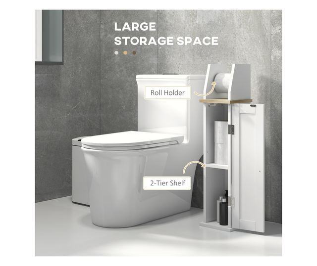 Fürdőszobaszekrény, WC-papírtartó, tárolóhely, állítható polccal, 18x20x80 cm, fehér