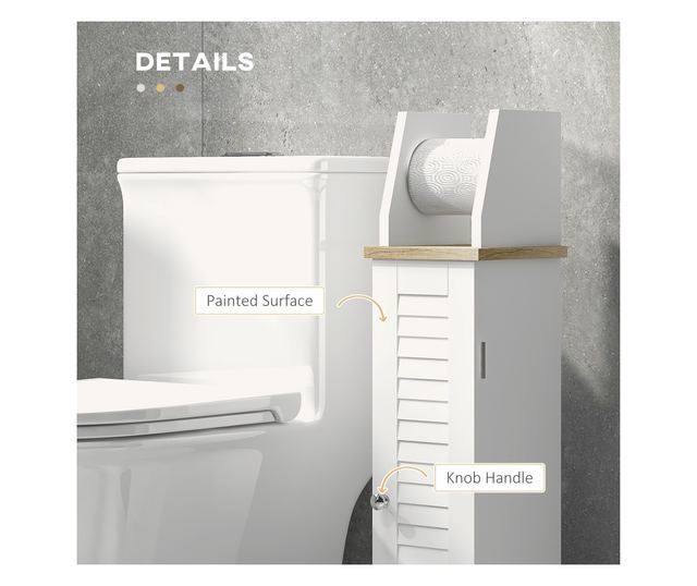 Fürdőszobaszekrény, WC-papírtartó, tárolóhely, állítható polccal, 18x20x80 cm, fehér