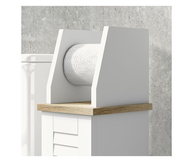 Fürdőszobaszekrény, WC-papírtartó, tárolóhely, állítható polccal, 18x20x80 cm, fehér