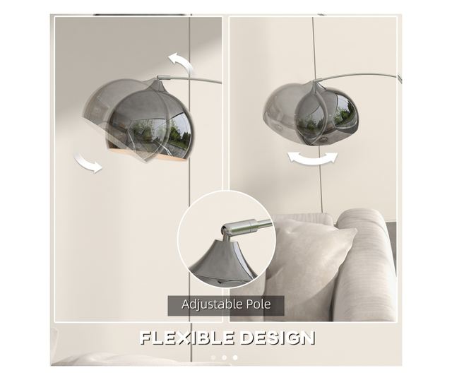 Vintage állólámpa állítható karral, lábkapcsolóval, E27 foglalattal, ezüst színben