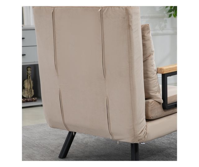 Állítható 5 fokozatú háttámlás kanapéágy, összecsukható egyszemélyes kanapéágy párnákkal, 63x73x81 cm, bézs