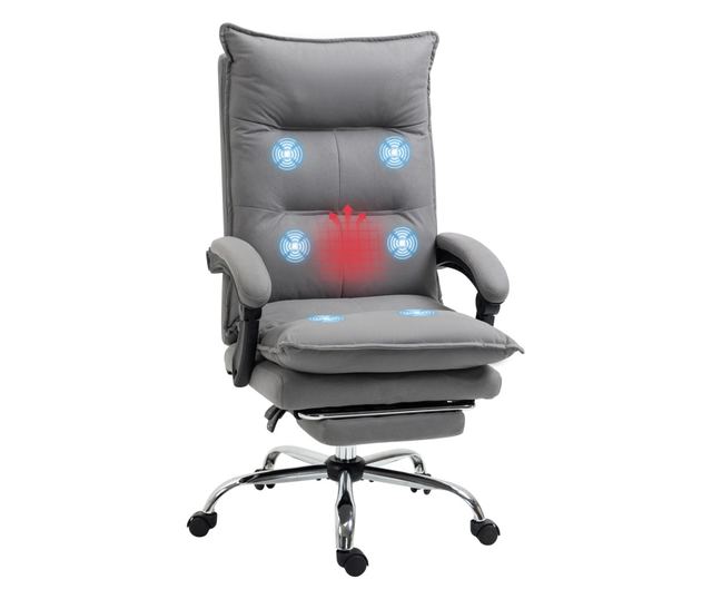 Irodai szék masszázzsal és fűtéssel, állítható magasságú, dönthető háttámla, 66x74x121,5cm, szürke