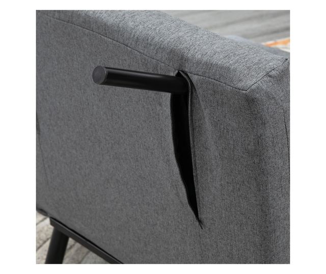 5-pozíciós, állítható háttámlájú kanapéágy, vászonhatású szövet és acél, 75x70x75 cm, szürke