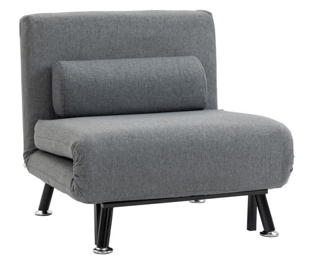 5-pozíciós, állítható háttámlájú kanapéágy, vászonhatású szövet és acél, 75x70x75 cm, szürke