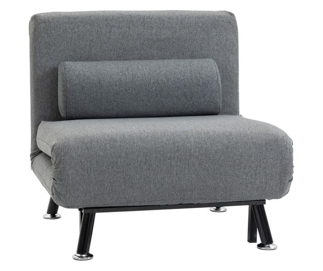 5-pozíciós, állítható háttámlájú kanapéágy, vászonhatású szövet és acél, 75x70x75 cm, szürke