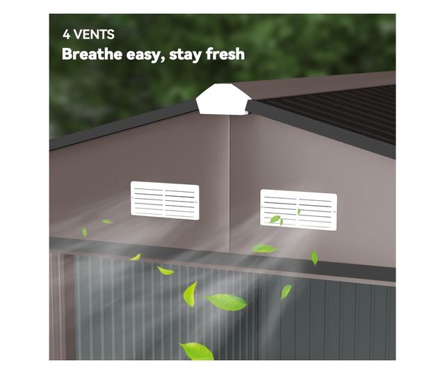 Kerti tároló 8,3m² horganyzott acélból, dupla tolóajtóval, 277x322x192 cm, barna