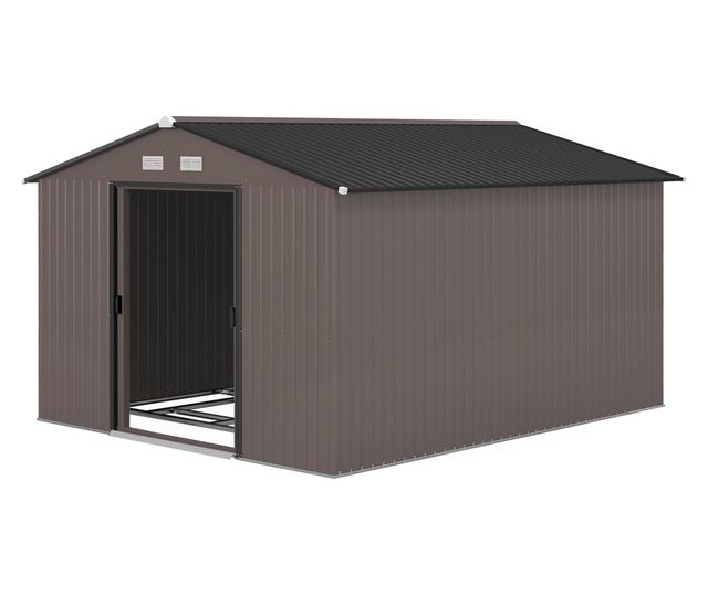Kerti tároló 8,3m² horganyzott acélból, dupla tolóajtóval, 277x322x192 cm, barna