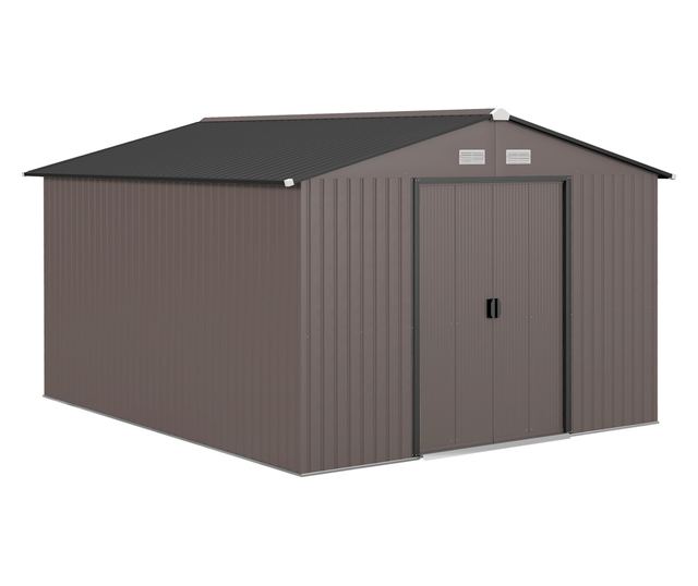 Kerti tároló 8,3m² horganyzott acélból, dupla tolóajtóval, 277x322x192 cm, barna