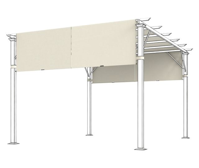 Pergolatető zsebekkel és pántokkal, 488x122 cm, krémszínű