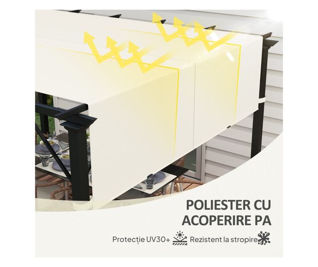 Pergolatető zsebekkel és pántokkal, 488x122 cm, krémszínű